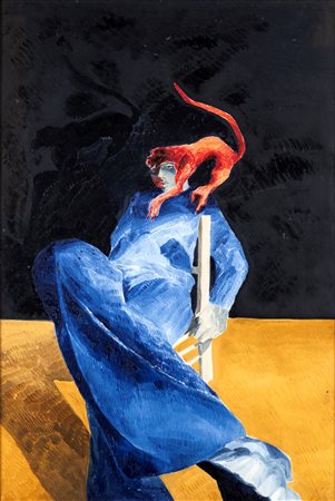 Ennio Calabria (Tripoli 1937-0) Studio per interno Olio su tela cm 71,5x48 -...