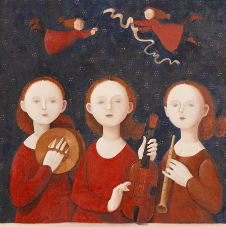 Marta Czok (Beirut 1947) Musiciste di Alvernia Olio su tela cm 40x40 - in...