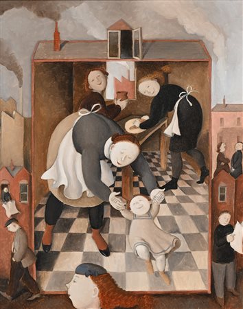 Marta Czok (Beirut 1947) Il debutto Olio su tela cm 50x40 - in cornice cm...