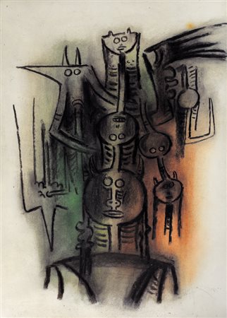 WIFREDO LAM Sagua La Grande 1902 - Parigi 1982 Senza titolo, 1975 pastelli su...