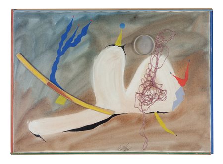 SERGIO DANGELO Milano 1932 Nostalgia, 1987 olio e collage su tela cm.50x70,...