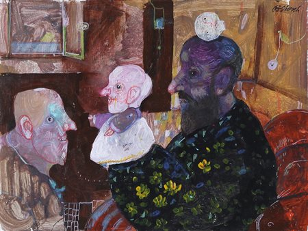 ANTONIO POSSENTI Lucca 11/01/1933 Lezione di burattini olio su cartone telato...