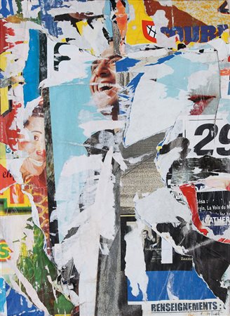 JACQUES VILLEGLÉ Quimper 1926 Lille, 2002 decollage su tela cm. 88x65, firma...