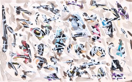 SERGIO DANGELO Milano 1932 La voliera, (1960) tempera, smalto e collage su...