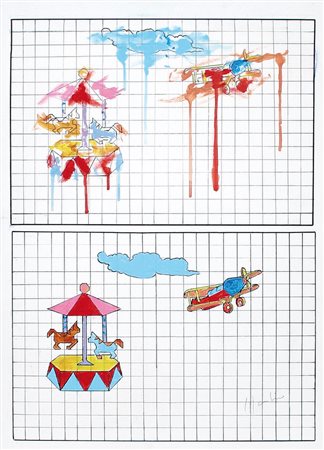 ALDO MONDINO Torino 04/10/1938 - 10/03/2005 I giochi tecnica mista su tela...