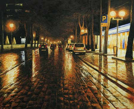 DAVIDE FRISONI Rimini 1965 Notturno di luce, 2005 olio su tela cm. 150x180,...