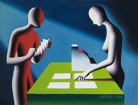 MARK KOSTABI Los Angeles 1960 Rollover, 1996 olio su tela cm. 46x61, firma e...