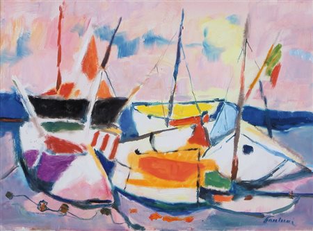 ENRICO PAULUCCI Genova 03/10/1901 - Torino 22/08/1999 Nel porto olio su tela...