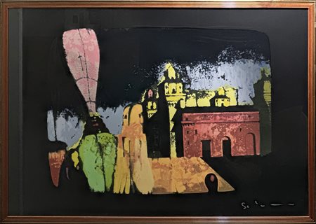 SCHIFANO MARIO (1934 - 1998) - Omaggio a De Chirico. Piazza delle Muse inquietanti.