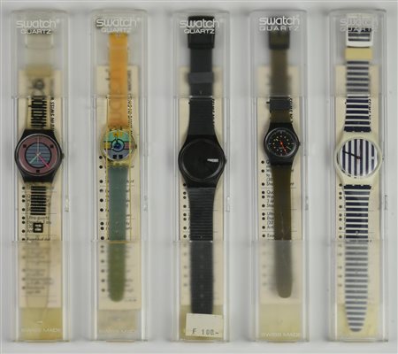LOTTO DI CINQUE SWATCH, 1988 composto da: -SWATCH MIAMI DECO, mod. COCONUT...