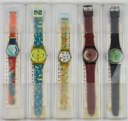 LOTTO DI CINQUE SWATCH, 1990 composto da: -SWATCH TROPICAL FIESTA, mod....