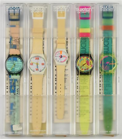 LOTTO DI CINQUE SWATCH, 1990 composto da: -SWATCH MENDINI'S, mod. RETROSCAPE,...
