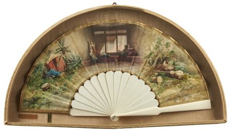 Alberto Pasini "Scena orientale" ventaglio dipinto ad acquerello, firmato al cen