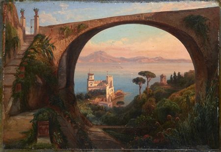 Ercole Gigante "Veduta del Golfo di Napoli" 
olio su tela applicata a cartone (c