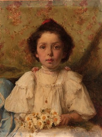 Vittorio Cavalleri "Ritratto di bambina con margherite" 1896
olio su tavola (cm