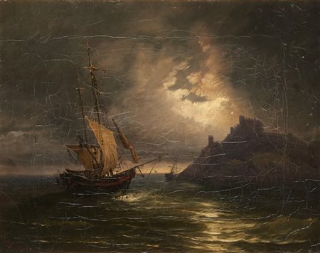 Federico Moja "Marina in notturno" 
olio su tela (cm 24x30)
firmato e iscritto i