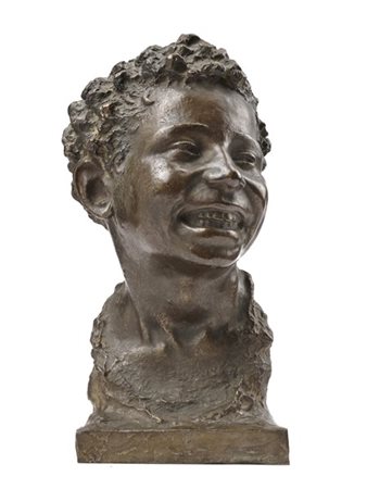 Agostino Giovannini "Testa sorridente di giovane moro" 
scultura in bronzo (h cm