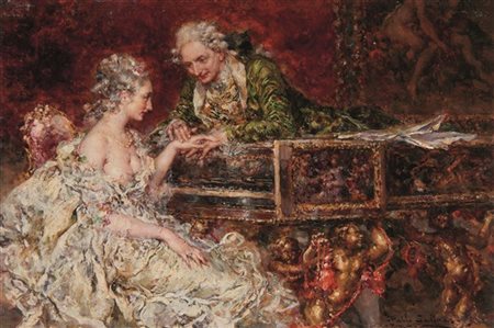 Juan Pablo Salinas y Teruel "Amanti al pianoforte" Roma
olio su tavola (cm 16x23