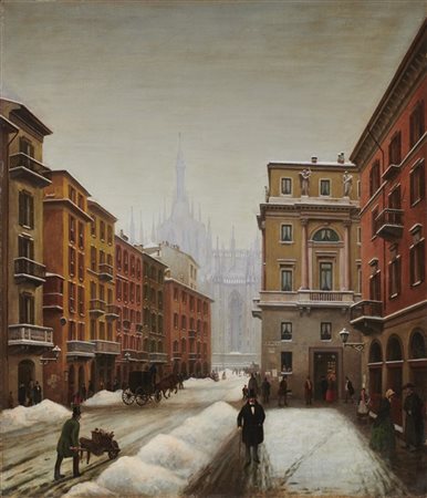 Scuola lombarda del secolo XIX

"Nevicata su Corso Vittorio Emanuele" 
olio su