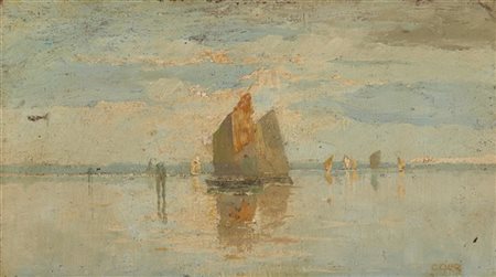 Guglielmo Ciardi "Barche a vela in laguna" 
olio su cartone (cm 20x35)
firmato i