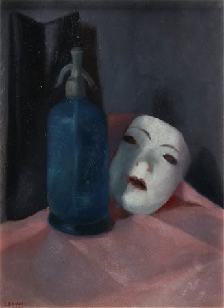 Ida Donati "Maschera e bottiglia" 1931
olio su compensato (cm 60x44)
firmato e d