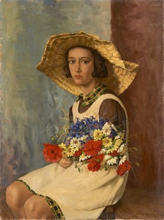 Annibale Scaroni "Liliana con fiori di campo" 1938
olio su tela (cm 100x74)
firm