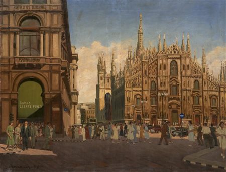 Annibale Scaroni "Milano - Piazza del Duomo" 1955
olio su tela (cm 100x130)
firm