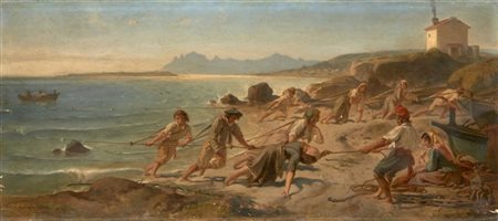 Joseph Félon "L'allaggio" Golfe Joan, 1886
olio su tela (cm 31x70)
firmato, loca