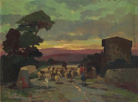 Renato Natali "Gregge" 
olio su masonite (cm 49x67)
firmato in basso a destra
al