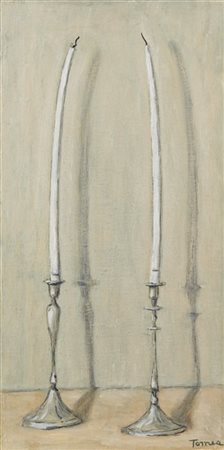 Fiorenzo Tomea "Le candele" 
olio su tela (cm 60x30)
firmato in basso a destra
i
