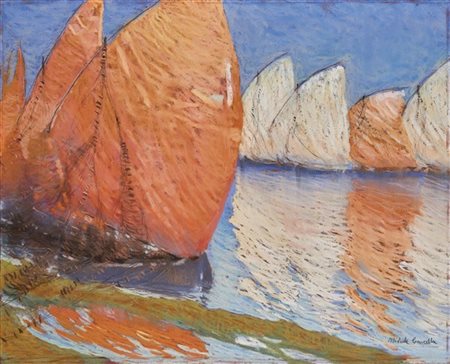 Michele Cascella "Barche a vela" 
pastelli colorati su cartoncino (cm 59x73)
fir