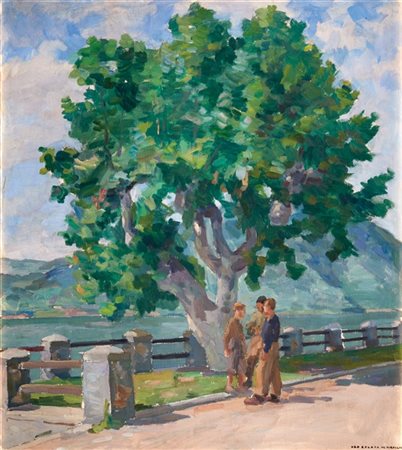 Ugo Celada da Virgilio "Passeggiata lungo il lago" 
olio su compensato (cm 90x76