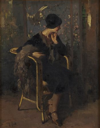 Vincenzo Irolli "Ritratto di giovane signora" 
olio su tela applicato a cartone