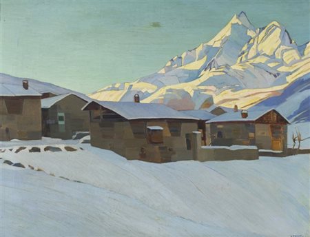 Virgilio Freno "Mattino d'Inverno, Valtellina" 
olio su tela (cm 76x98)
firmato