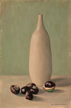 Ugo Celada da Virgilio "Composizione con vaso e castagne" 
olio su masonite (cm