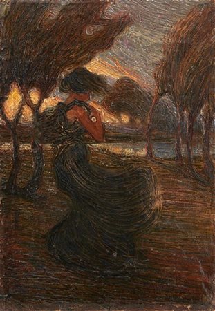Mario Moretti Foggia "Fanciulla nel vento" 1914
olio su tela applicata a cartone