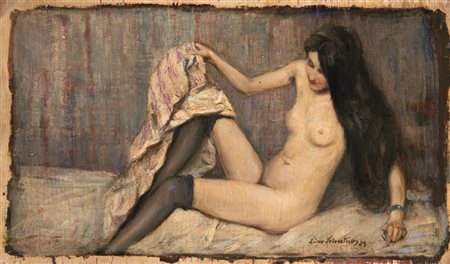 Lino Selvatico "La chioma disciolta" 1923
olio su compensato (cm 23x39)
firmato
