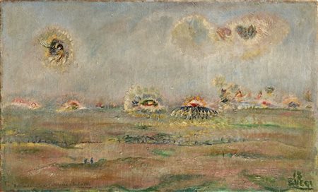 Anselmo Bucci "Azione del 2 luglio su Cortellazzo 1918" 
olio su tela (cm 54x90,