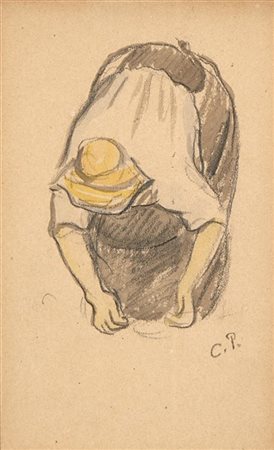Camille Pissarro "La spigolatrice" 
matita e acquerello su carta (cm 15x9)
sigla