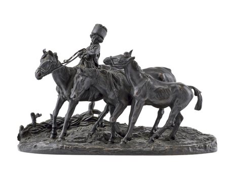 Evgeni Alexandrovich Lanceray "Giovane cosacco con tre cavalli" 
gruppo scultore