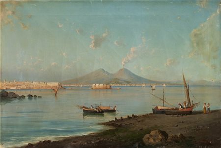 Giuseppe Carelli "Veduta del Golfo di Napoli" 
olio su tela (cm 50x77)
firmato i