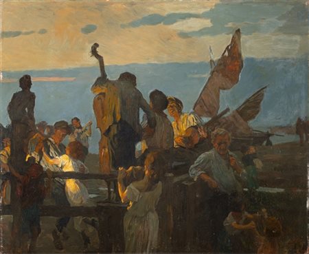 Ettore Tito "Ballo di pescatori - Notturno" 
olio su tavola (cm 60x74)
firmato i