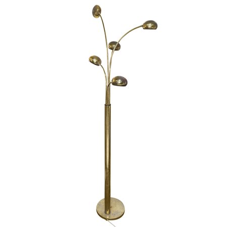 Piantana con struttura in metallo dorato a 5 luci, 70's