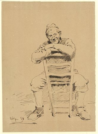 Anziano a braccia conserte su una sedia   Vincenzo Volpe