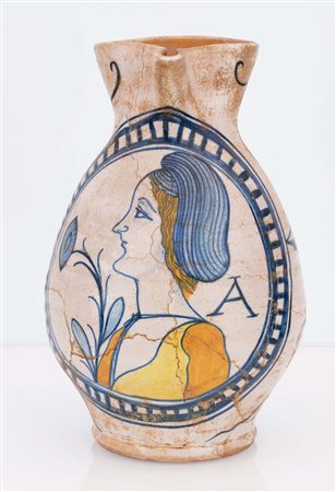 PANATA CON DONNA,  FIORE E LETTERA "A". Manifattura dell'area umbro-laziale dei primi decenni del XVI secolo   