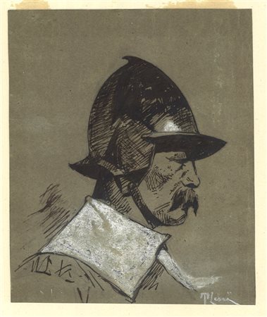 Profilo di armigero con elmo    Tito  Lessi