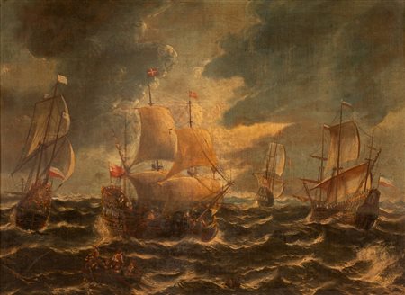 Velieri nel mare in tempesta   Marco Ricci (ambito di)
