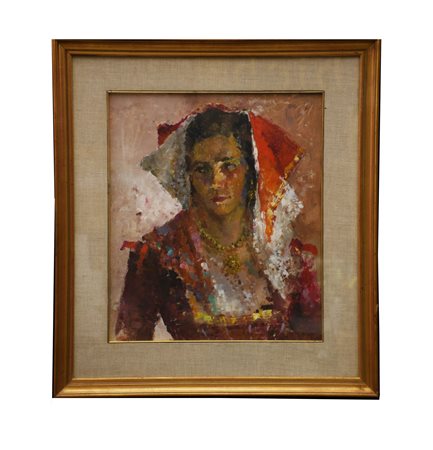 Ritratto di donna in abiti tradizionali   Carminio Visintini