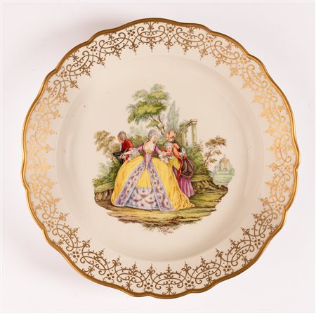 Piatto in porcellana di gusto settecentesco. Manifattura Meissen, XIX secolo   