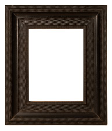 Cornice guillochè in legno ebanizzato a più ordini di modanature   